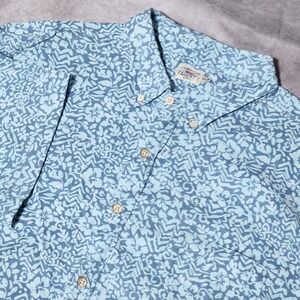 Faherty Brand Mens XXL Short Sleeve Button Down Hemp Lyocell Blue Floral Shirt